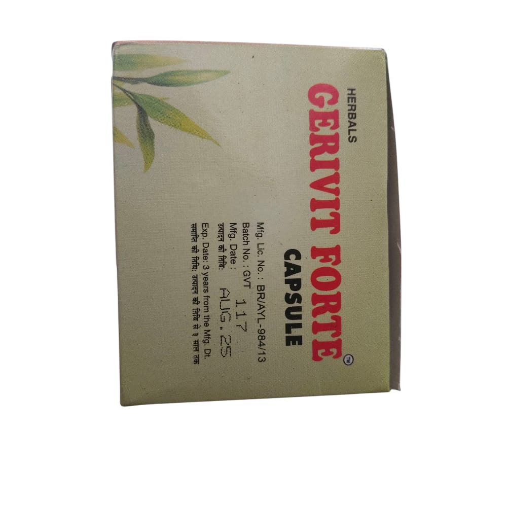 Box of Gerivit Forte capsules with green leaf design on a white background