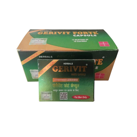 Box of Gerivit Forte capsules with green and orange design on a white background